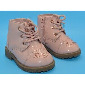 Baby Girl Pink Cat Kitten Combat Boots /  Size 3T / Slip On with Zip Closure